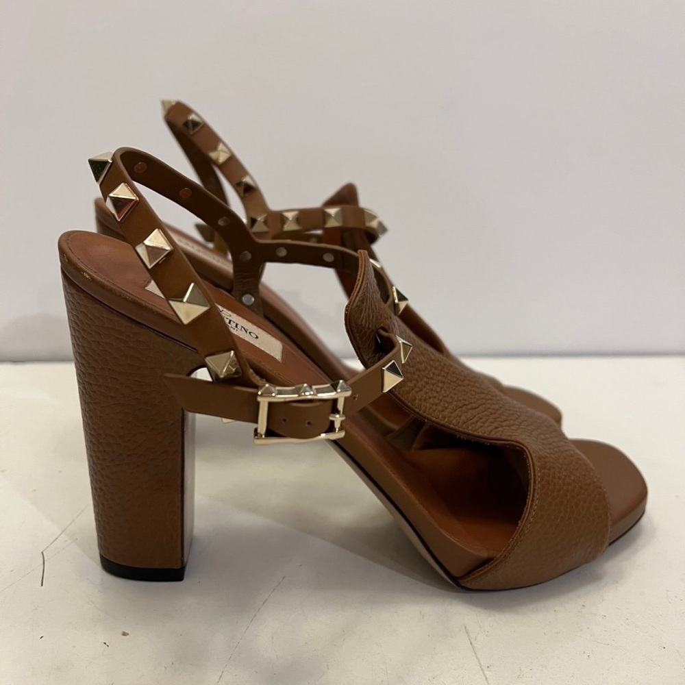 VALENTINO Sandals Rockstud Accents Leather brown size 8.5
